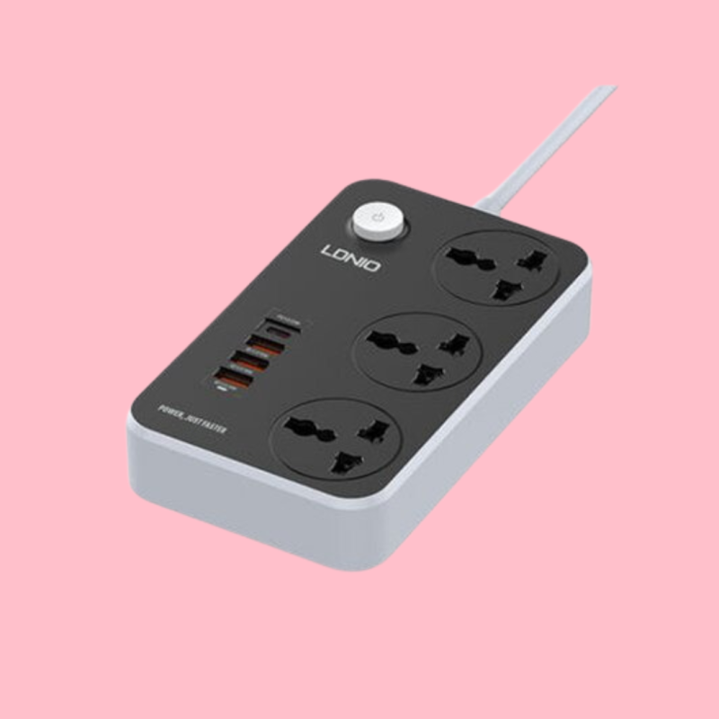 LDNIO SC3412 PD Type-C Ports + 3 USB Ports + 3 AC Sockets Power Strip